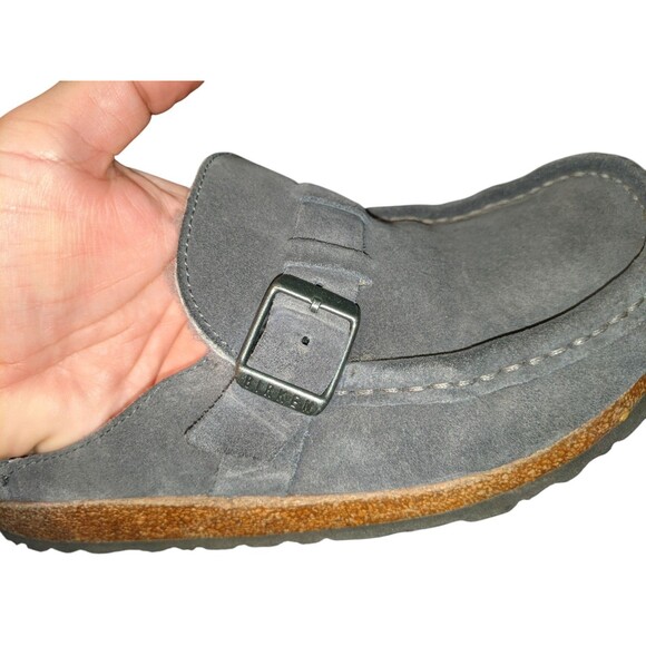 Birkenstock Buckley Shearling Suede Leather Sz 37 Women's 6 Gray Slip On Shoes - Picture 5 of 11